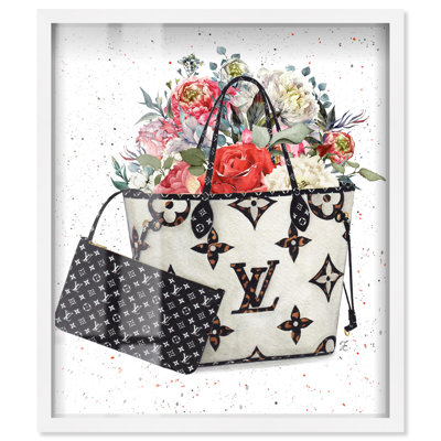 Doll Memories - Floral Summer Bag Shadowbox Print Modern Fashion Art by Art Remedy