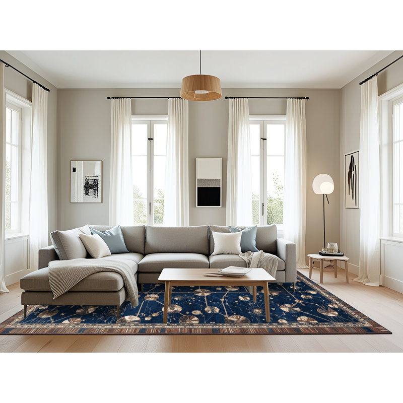 Machine Washable Space Blue Area Rug, Rectangle 6' x 9'