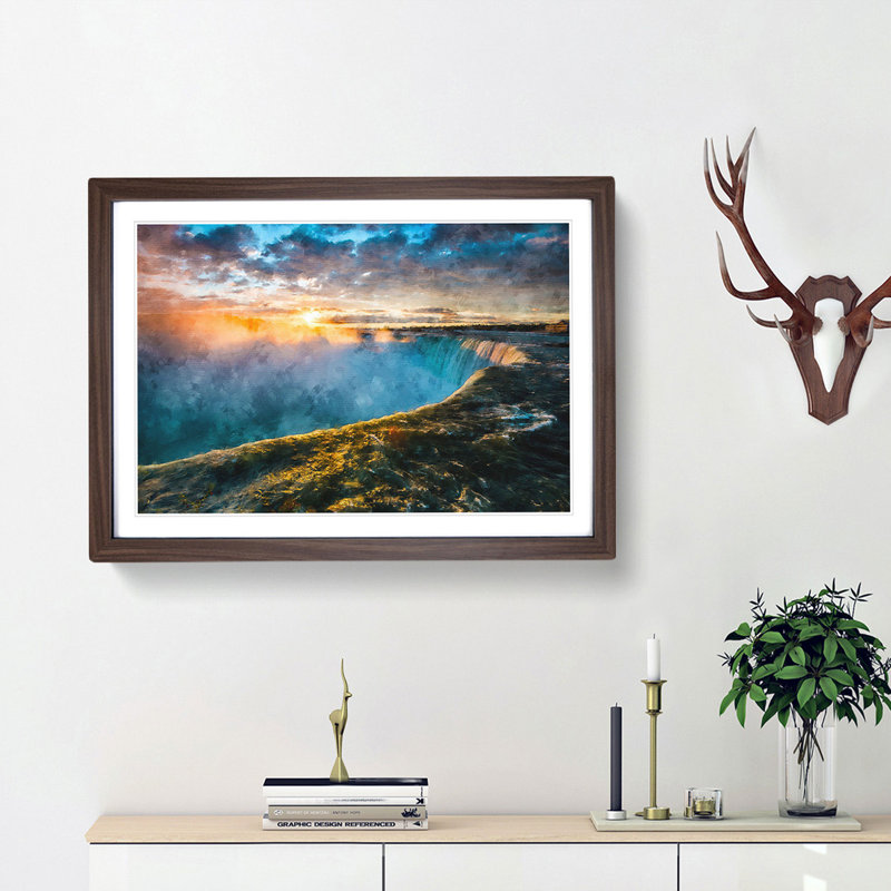 Niagara Falls Sunrise in Canada - Picture Frame Graphic Art Print, 45cm H x 63cm W x 2cm D, Walnut Framed