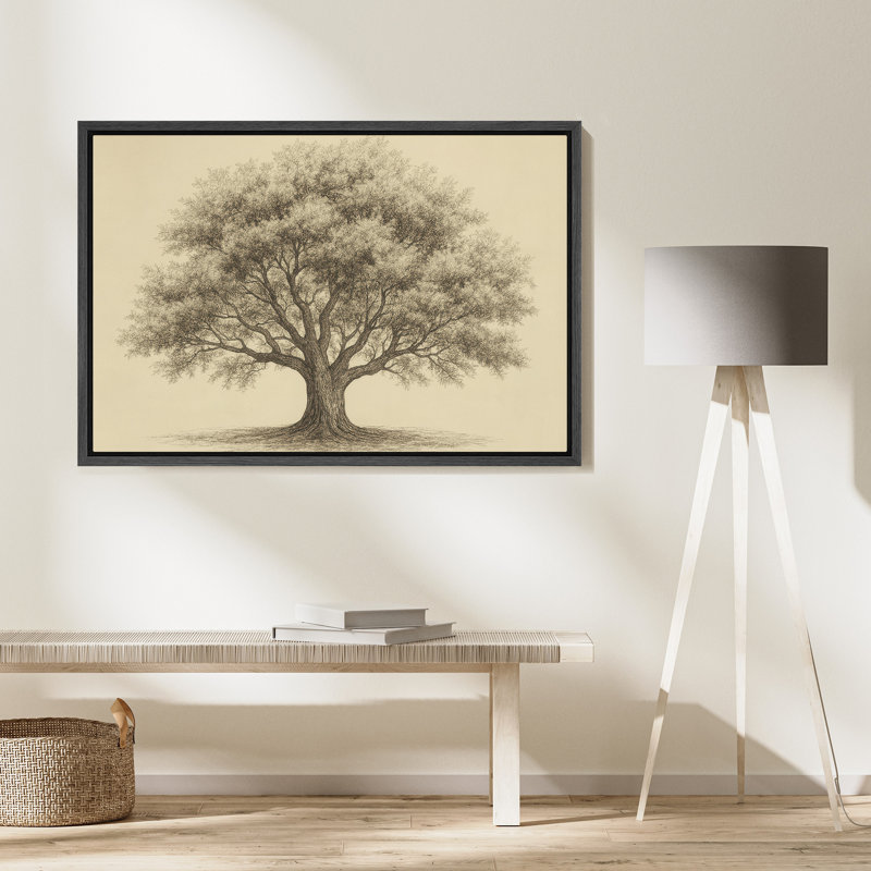 Arbre classique, dessin, nature, élégance rustique, décor de ferme, impression sur toile encadrée, H 16 po x l 24 po
