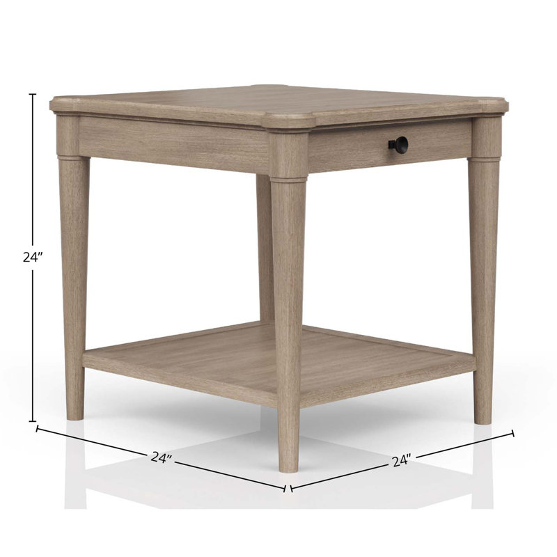 Sand Wood Rectangular End Table with Storage Drawer