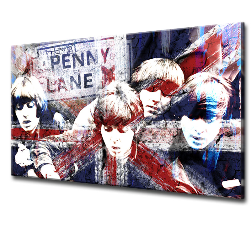 British Beatles - Impression sur verre, H 12 po x l 16 po x P 1,5 po