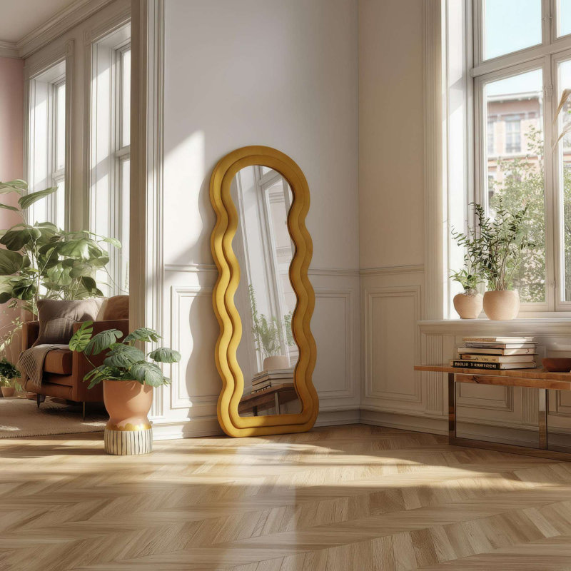 Modern Cheval Mirror, Yellow, 25.6 x 66.9 inches | 100% MDF Construction, Wall-Mountable Design | Elegant Solid Color for Home Décor, Perfect for Dressing Rooms & Bedrooms, Stylish and Functional