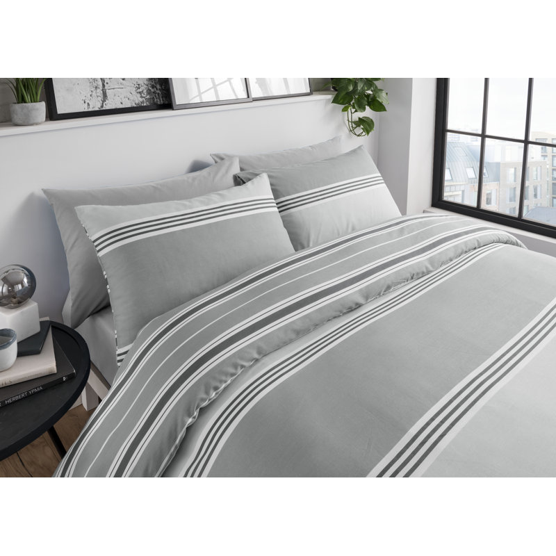 Lecroy Polyester Striped Duvet Cover Set with Pillowcases Included, Single - 1 Standard Pillowcase, Grey/White