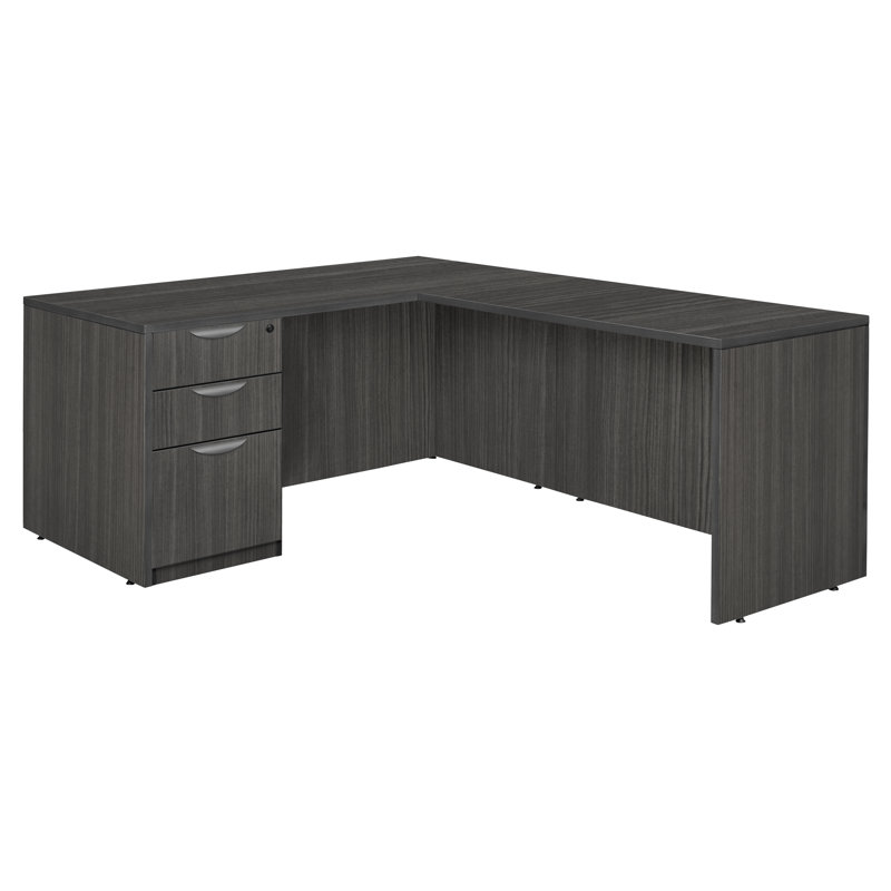 Ash Grey 66" L-Shaped Corner Desk with Filing Cabinet