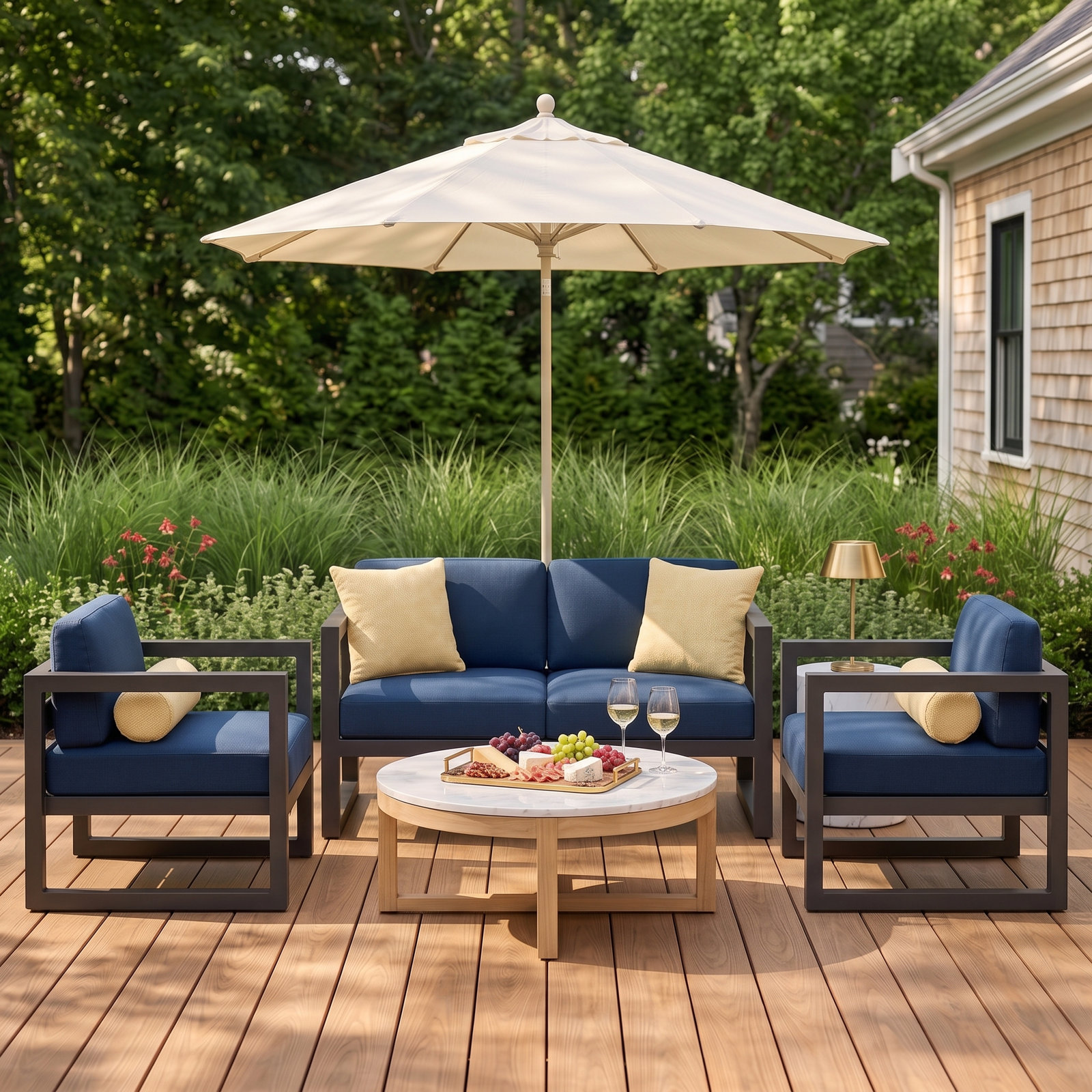 Smith 58" Sunbrella® Patio Sectional Set, Spectrum Indigo, Slate