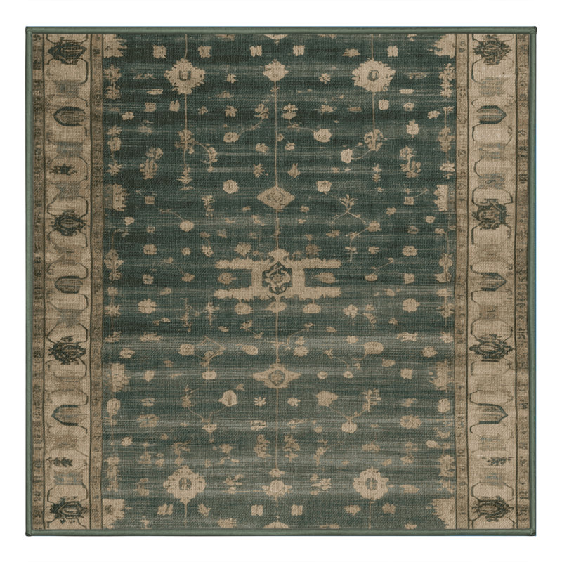 Machine Washable Overdyed Green Area Rug, Square 8'