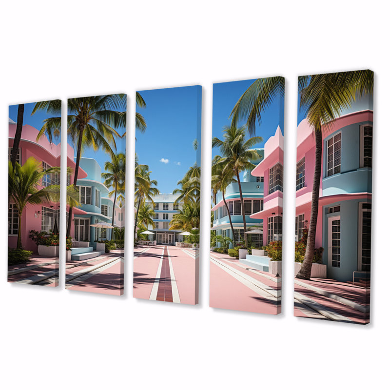 États-Unis Miami Resort Vibes - Décoration murale paysages urbains - 5 panneaux égaux