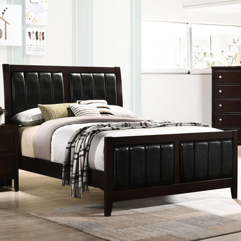 Lit double moderne avec finition en bois et cappuccino noir Charisma, Lit double