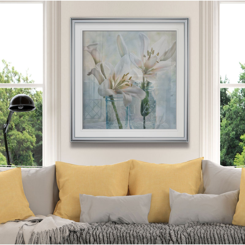 « ball mason lily i », peinture, H 16 po x l 16 po x P 2 po, Cadre argenté