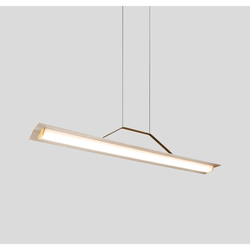 Penna Linear LED Pendant, 7.7" H x 64.5" W x 2.3" D, Distressed Brass/Dark Stained Walnut, 3500K Bright White Bulb Temp, 120V