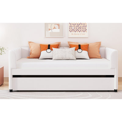 Upholstered Daybed With Ergonomic Design Backrest And Trundle