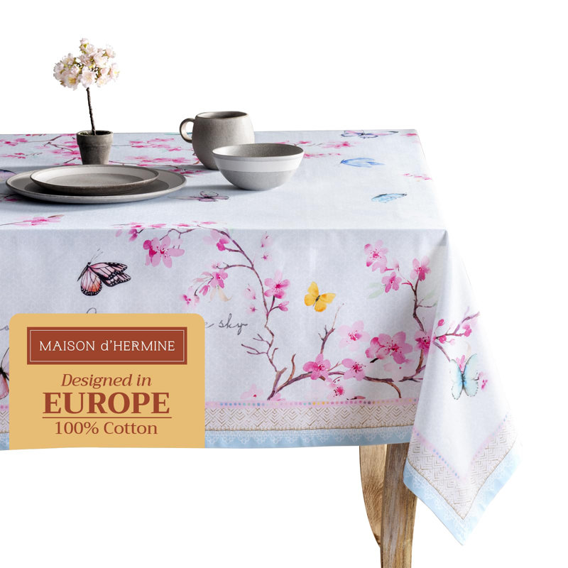 Maison d' Hermine Table Cloth Rectangle Table 100% Cotton 70 x 90 Inches Tablecloth Reusable Decorative for Dining Room Farmhouse Home Valentines Day Decorations Spring Summer - Blossoms in Spring