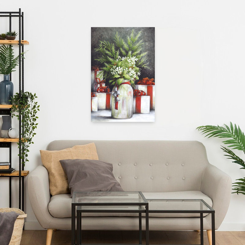 Art floral contemporain de Noël, 24" H x 16" W