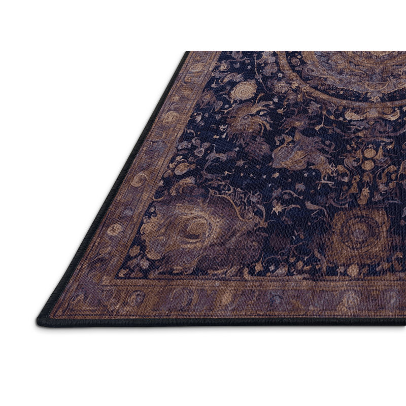 Machine Washable Black Area Rug, Round 8'