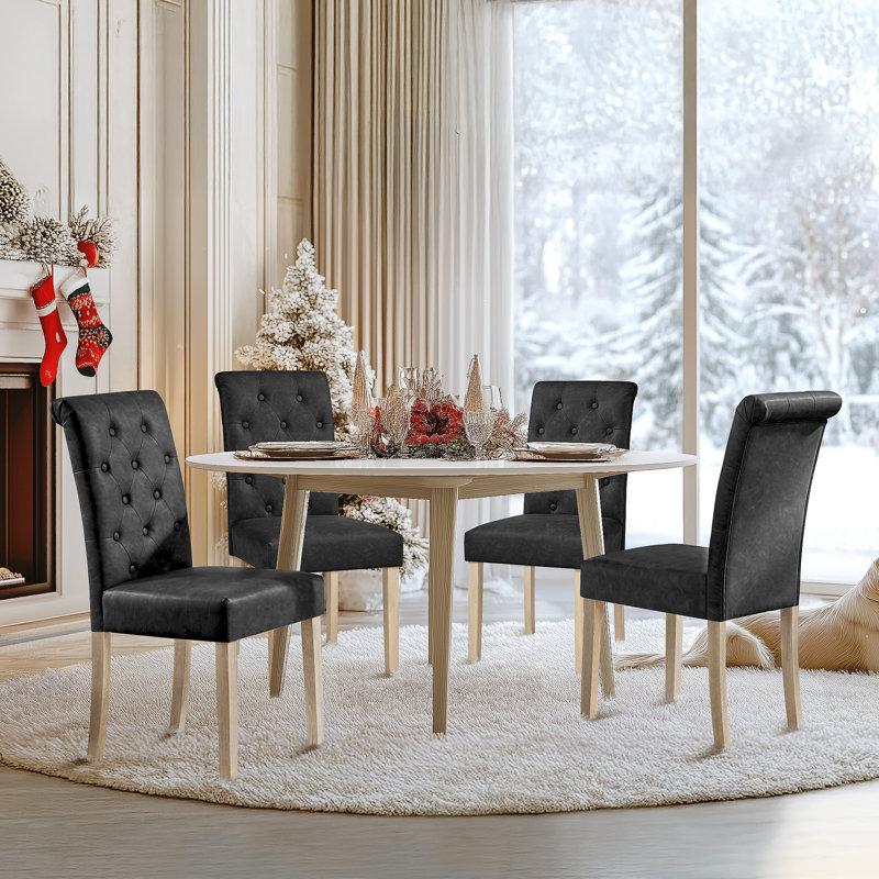  Upholstered Dining Chair, Leather-Dark Grey