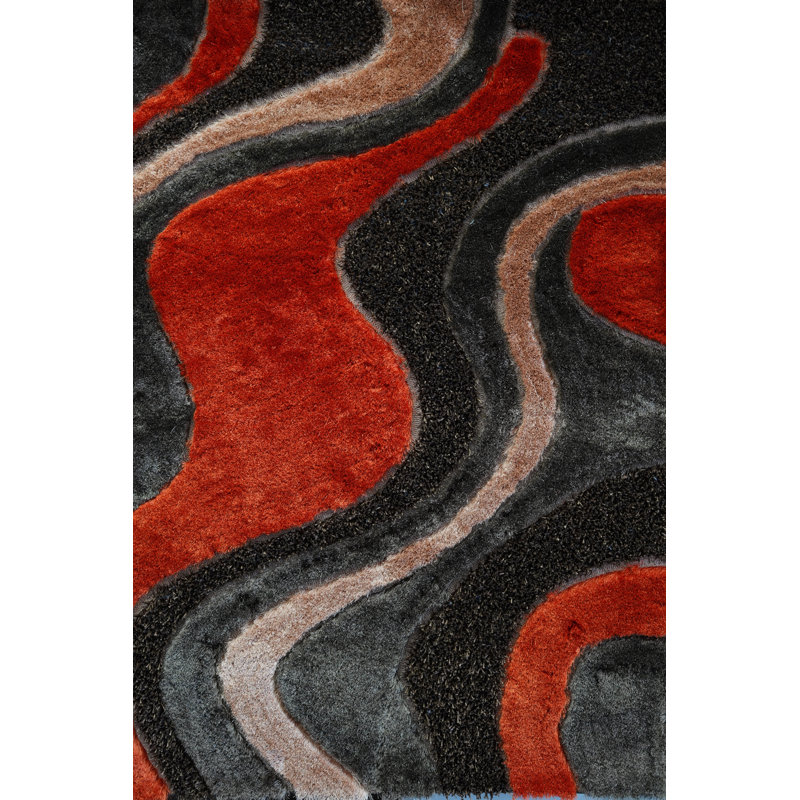 Tapis orange / brun touffeté à la main Bershire, Rectangle : 10 pi x 13 pi