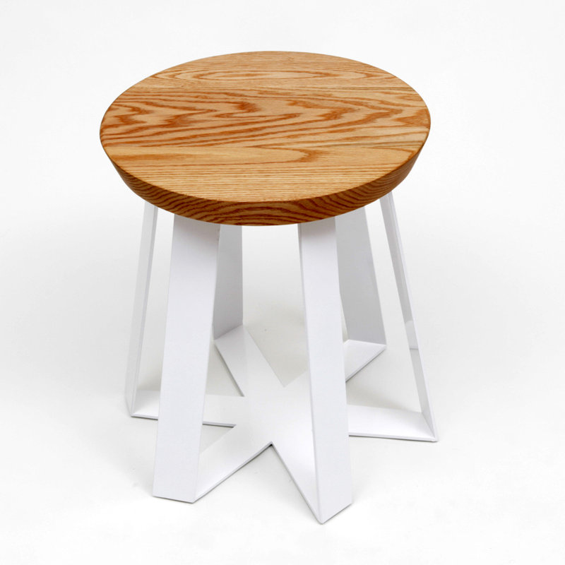 ARS Solid Wood Accent Stool, White, Oak