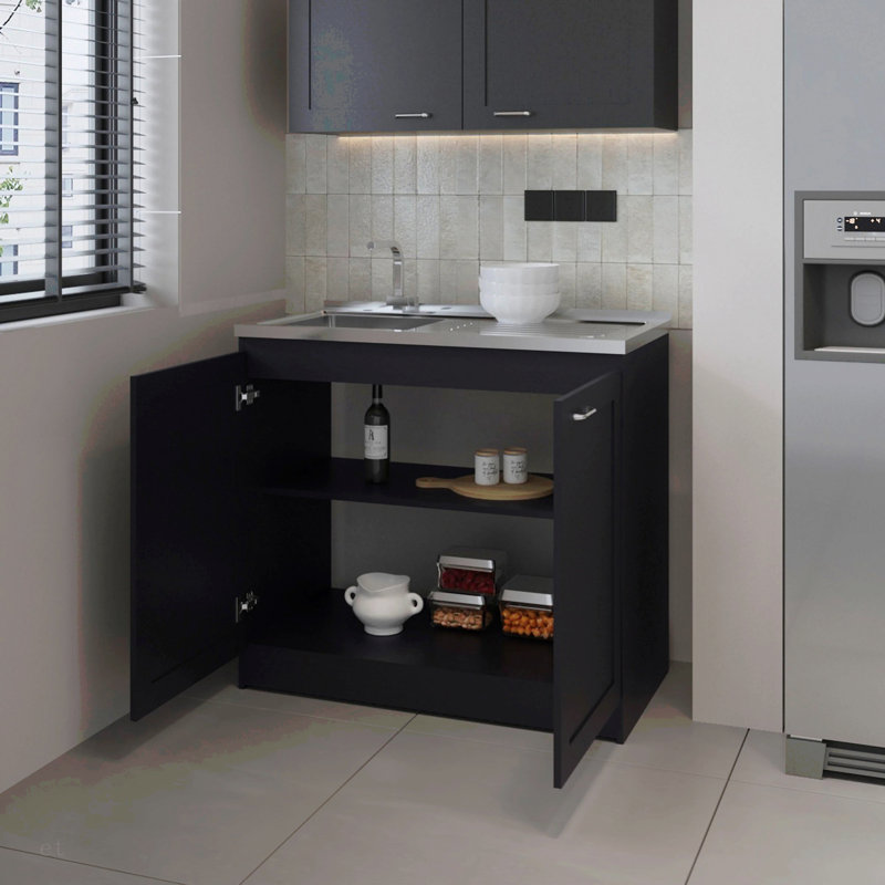 Tablette intérieure noire à 2 portes pour armoire de lavabo utilitaire