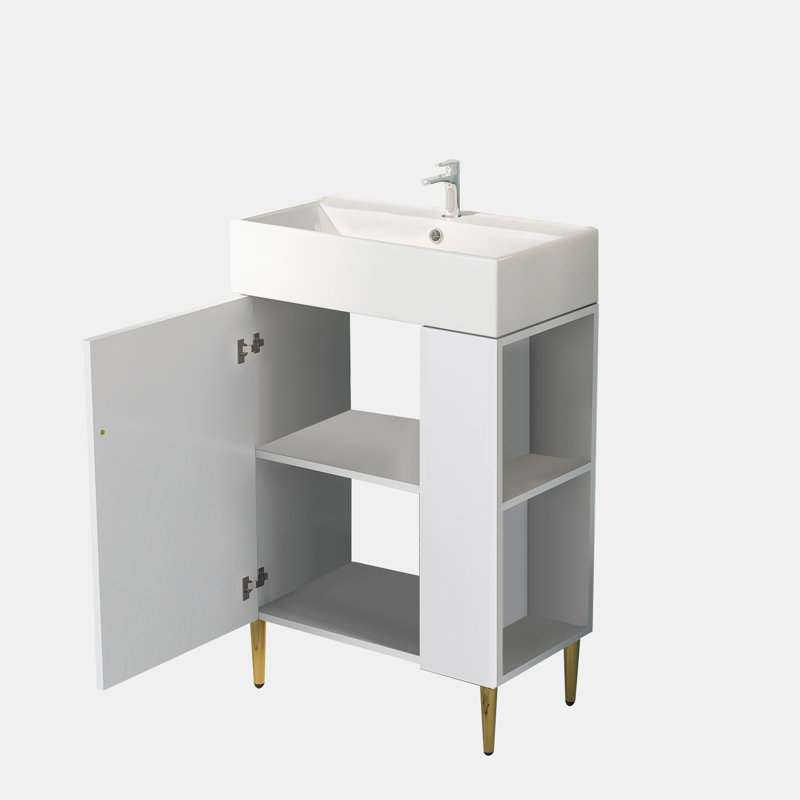 Meuble-lavabo simple autoportant 21,6 po avec plateau en céramique Anayalee