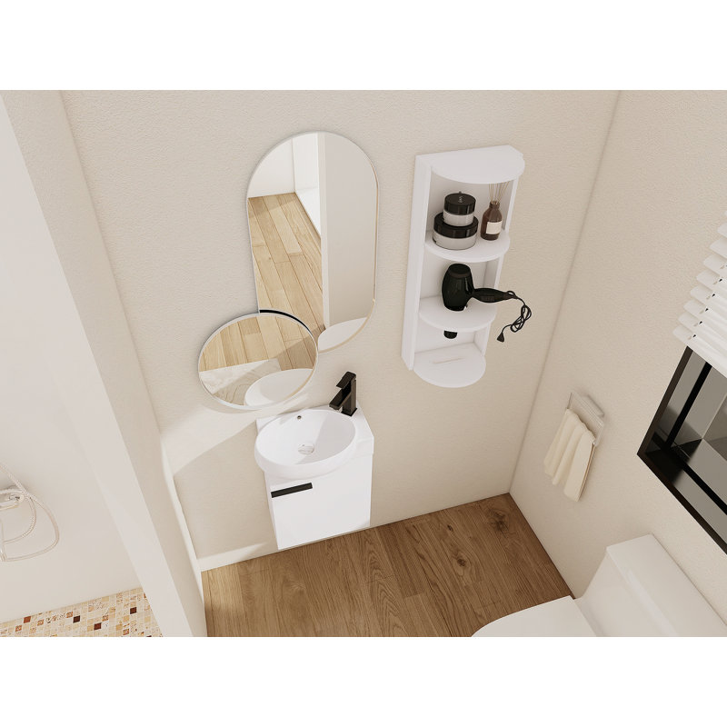 Meuble-lavabo avec lavabo et support de rangement pour petite salle de bain, Blanc brillant