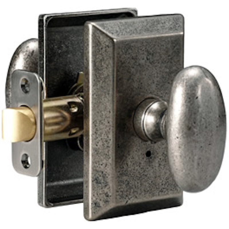 Poignée de porte Sandcast Rosa avec rosette carrée, Étain vieilli