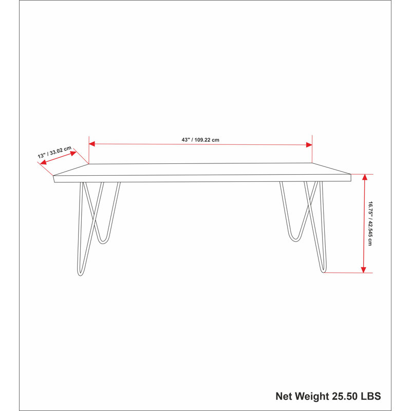 Natural Mango Wood Bench with Black Metal Hairpin Legs