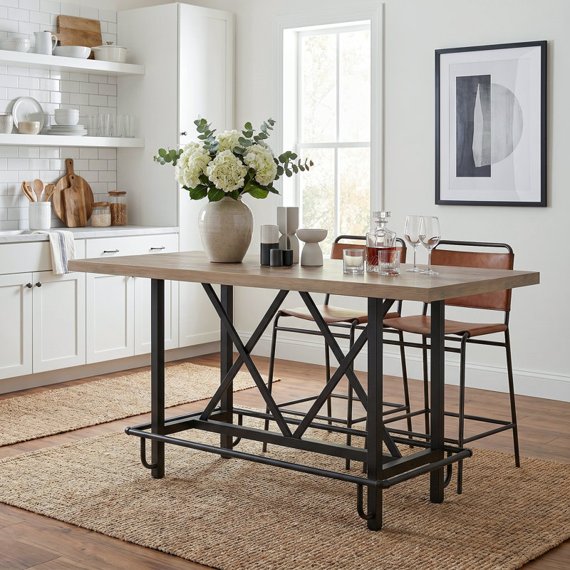 Bochini 62.99" L x 31.49" W Dining Table, Rectangular Counter Height Kitchen Table with Metal Footrest for Kitchen & Home Bar