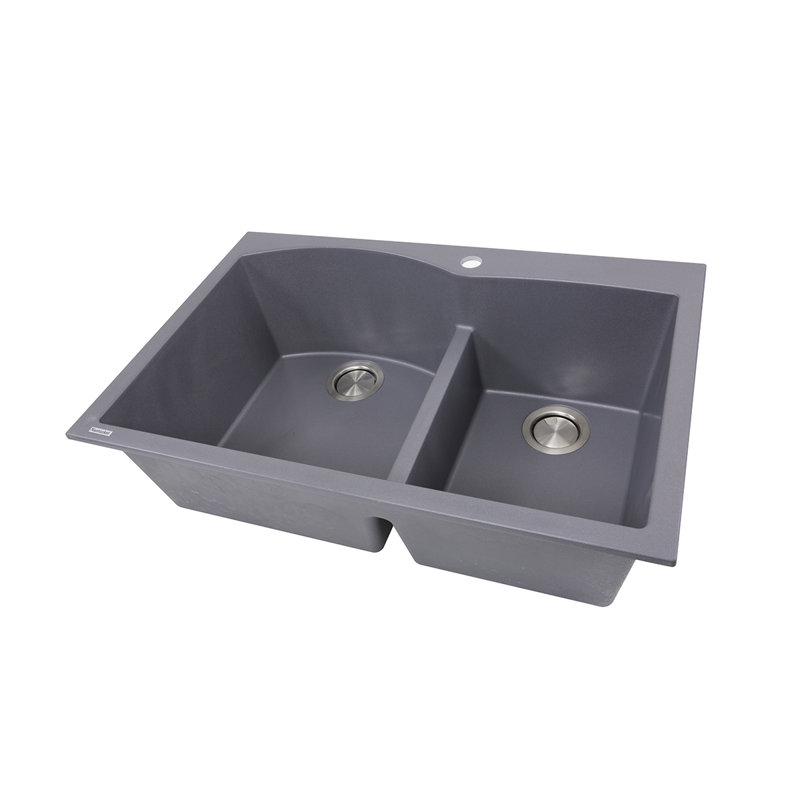 Plymouth 33'' L Double Basin Kitchen Sink, Titanium