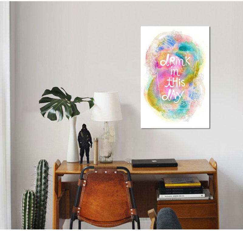 « drink », art textuel sur toile tendue, H 12 po x l 8 po x P 0,75 po, Pas de tapis, Toile tendue