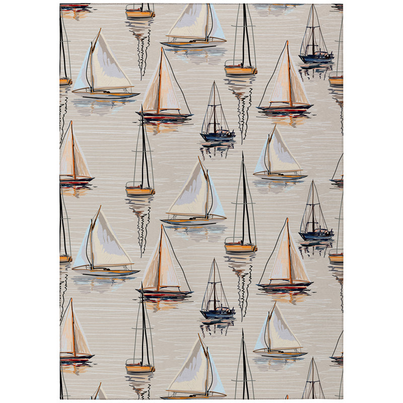Lacona Machine Woven Polyester Indoor / Outdoor Area Rug in Pearl/Blue, Rectangle 8' x 10'