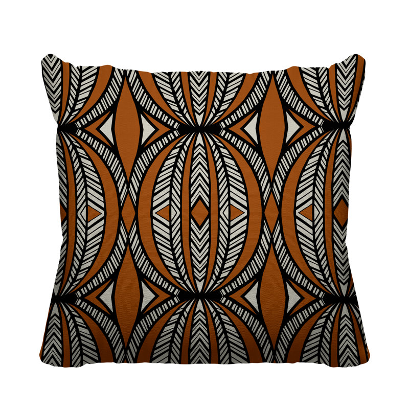 Coussin décoratif intérieur / extérieur Kiva Abstract Tribal, L 19 po x H 19 po, Orange brûlé