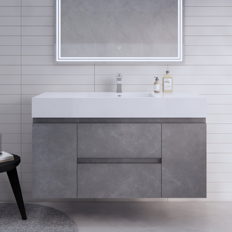 Babajide Bathroom Vanity with Acrylic Top, Cement Gray