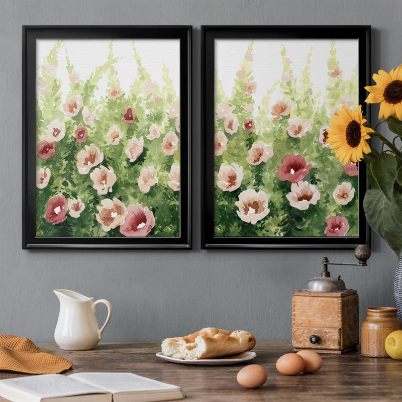 Sunlit Flora I - ensemble de 2 impressions encadrées sur toile, Cadre noir, H 36,5 po x l 26,5 po x P 1,25 po