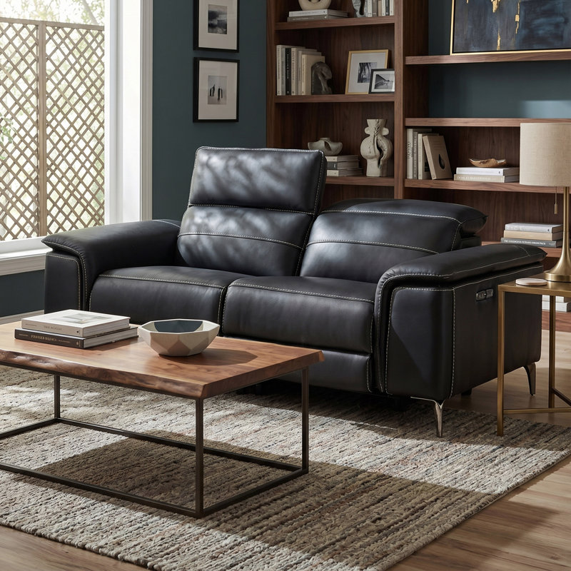 Causeuse inclinable en cuir Chelita, Noir