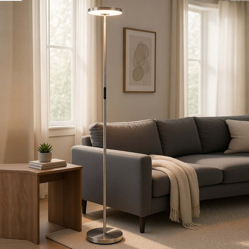 Floor Lamp With LED Torchiere, Touch Dimmer, 70 Inch Brushed Steel