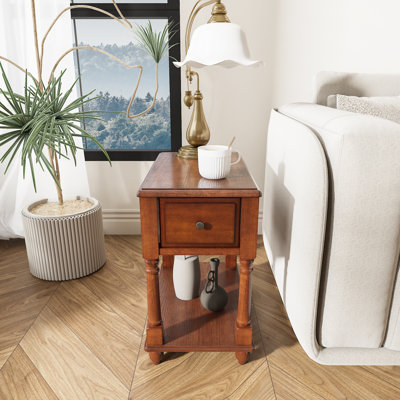 Table de bout moderne en bois avec tiroir et étagère de rangement Montevideo, table d'appoint rectangulaire en placage pour salon, chambre à coucher et petits espaces