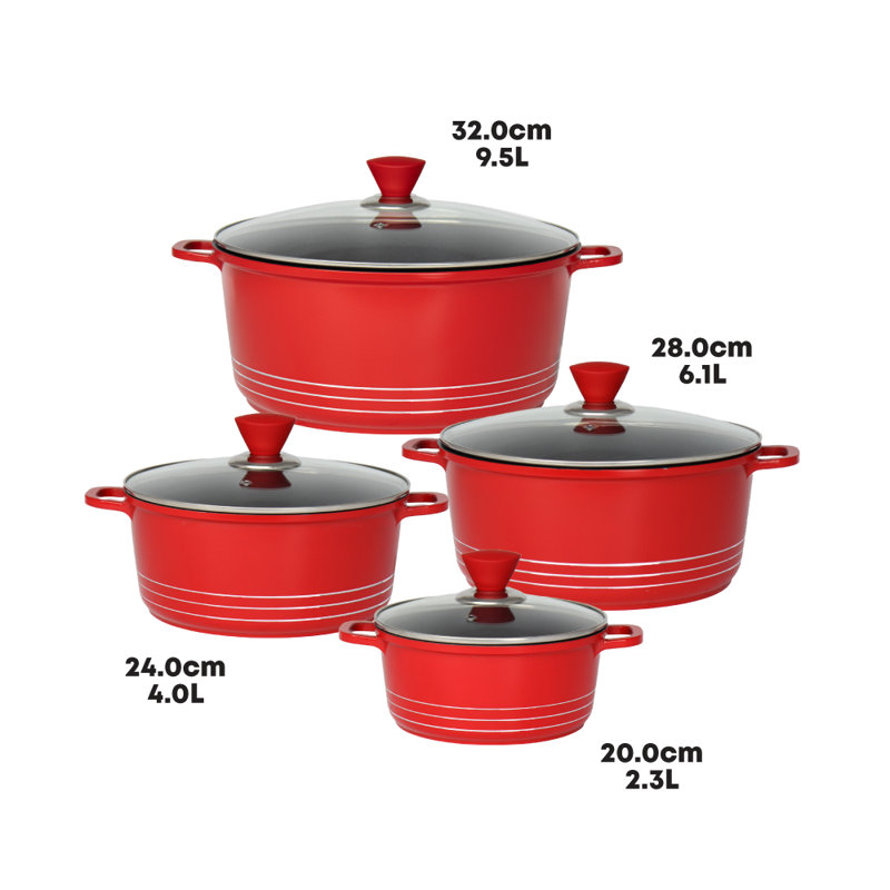 Laria 8 - Piece Non-Stick Aluminium Cookware Set - Induction Ready, Red