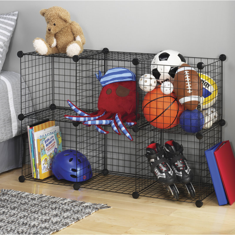 Modular Black Steel Storage Cubes for Kids and Office - Set of 6