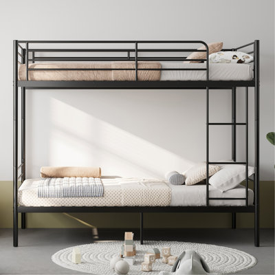 Lit superposé avec échelle et garde-corps haut, capable de se diviser, lit superposé en métal, espace de rangement, silencieux, taille simple sur simple, noir