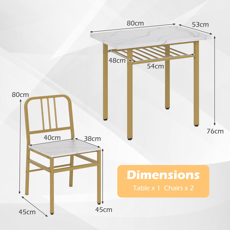 2 -Person Dining Set, White/Gold