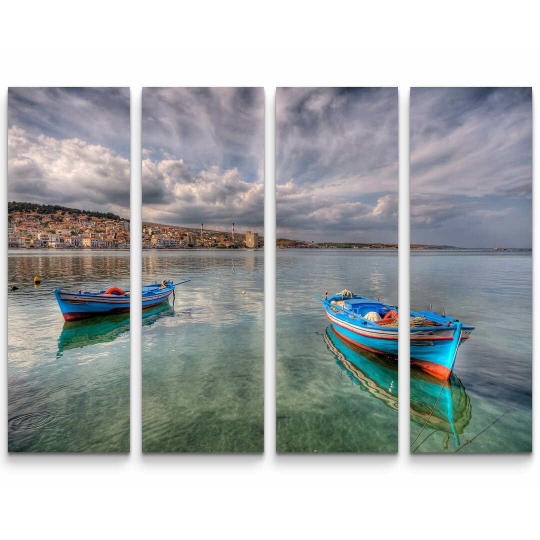 4-tlg. Leinwandbilder-Set Farbenfrohe Fischerboote am Meer