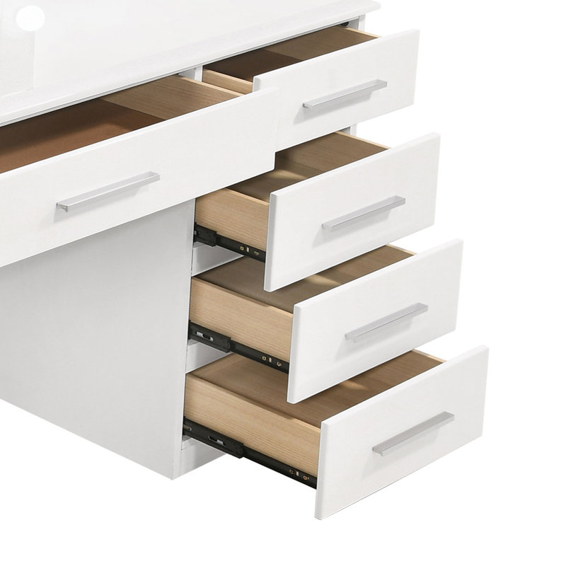 Glossy White 9-Drawer Vanity Desk