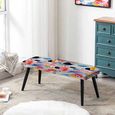 Banc rembourré noir Mid-Century