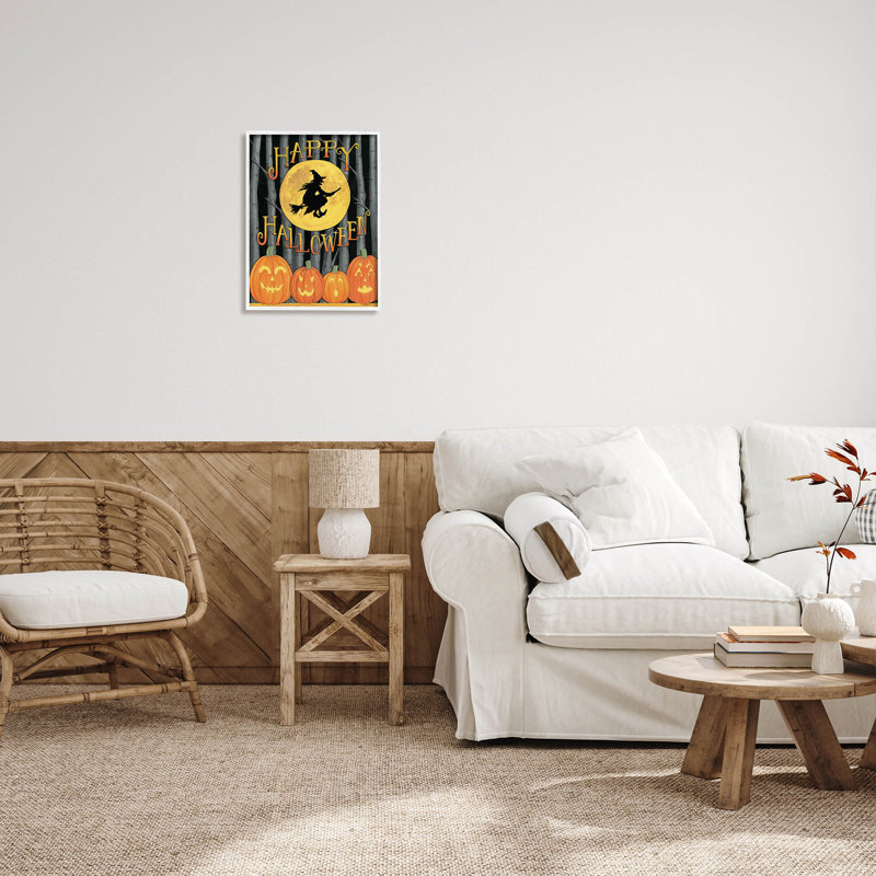 Joyeuse Halloween, sorcière de la forêt, AT-169, H 20 po x l 16 po x P 1,5 po, Giclée encadrée blanc bord de mer