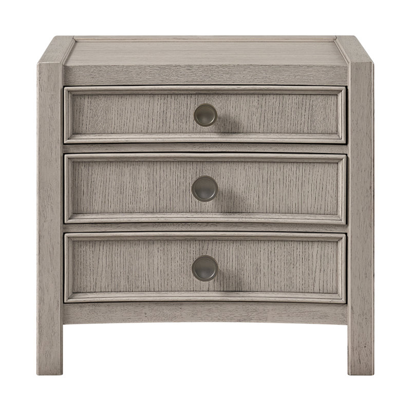 Beige 3-Drawer Nightstand with USB