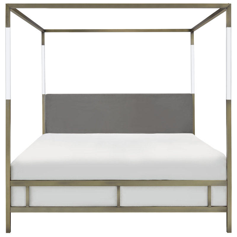 Bowdoin Upholstered Metal Canopy Bed, King, Gold