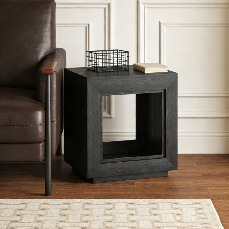 Table de chevet carrée en bois avec rangement, Noir