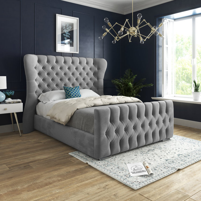 Bettencourt Upholstered Bed, Grey, Double (4'6)