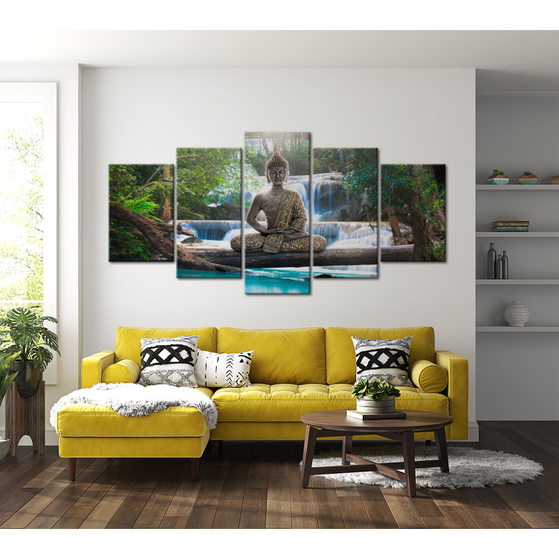 Impression sur toile - Bouddha et cascade, H 20 po x l 40 po x P 1 po